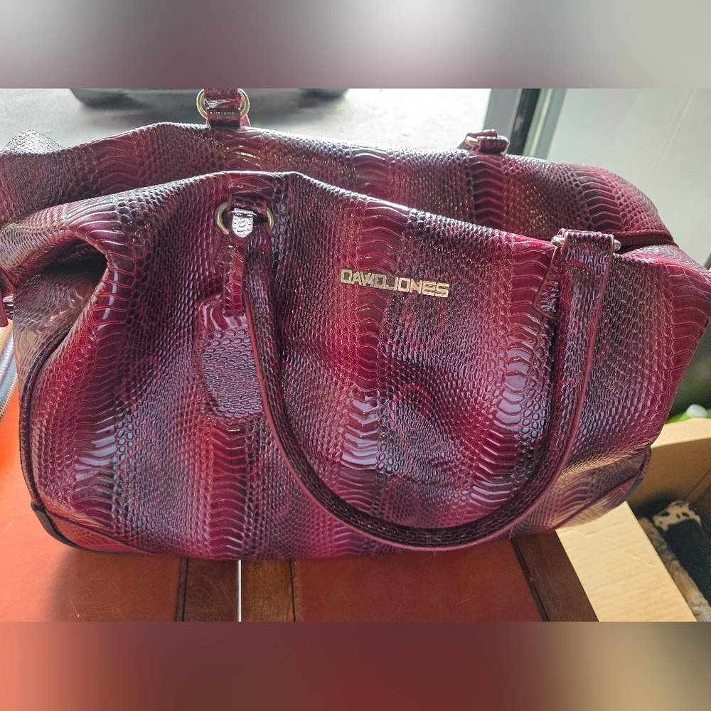 Burgundy Snake Print Women's Bag